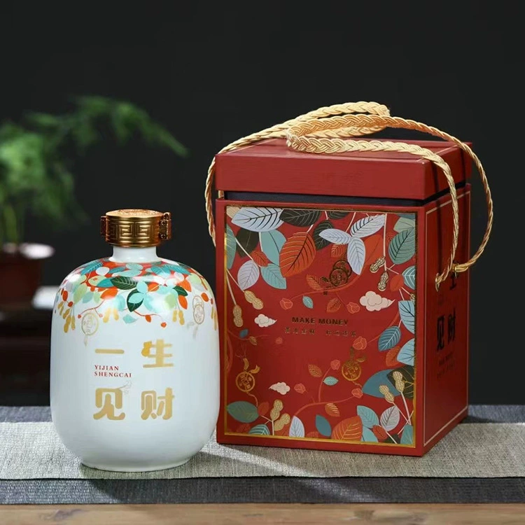 Керамическая бутылка для вина, пустая бутылка, креативная бутылка для вина, 0.5kg богатство на первый взгляд, фарфоровая крышка Цзиндэчжэнь, герметичная бутылка для вина, винная банка, винная банка