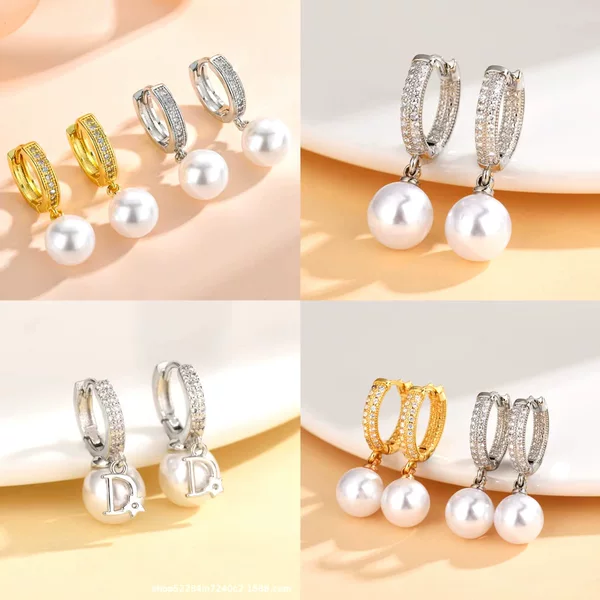 Cross-Border Japanese and Korean Fashion Pearl Earrings for Women with Diamonds Plated with 18K Gold Earrings Internet Celebrity Trendyy Elegant Long Earrings