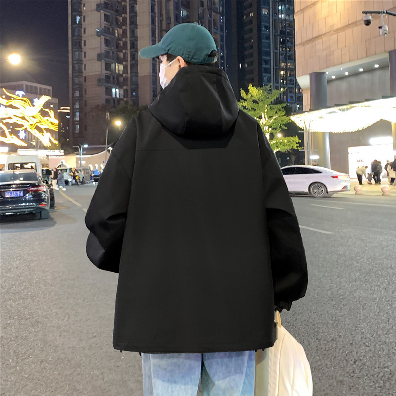 青少年连帽男士夹克2025春季新款港风潮流时尚百搭学生冲锋衣外套|undefined
