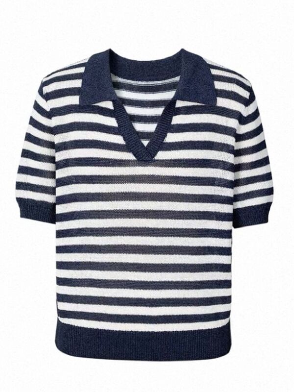 Mm Mai Mai 2026 New Summer Style Exquisite Simple Striped Lapel Short-Sleeved Knitwear for Women 1H4933611 Mm Mai Mai 2026 New Summer Style Exquisite Simple Striped Lapel Short-Sleeved Knitwear for Women 1H4933611