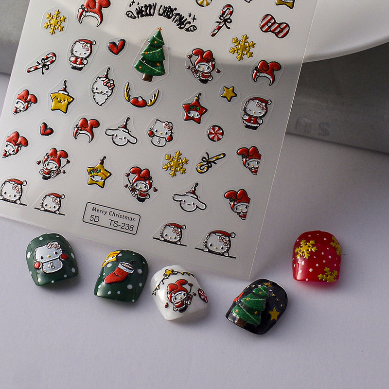 Cross-border hot sale new craft three-dimensional 5D nail stickers snowflake relief adhesive nail stickers jewelry Christmas gift
