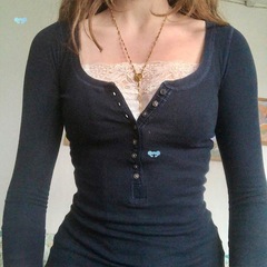 Square Slim Lace Long Sleeve T-Shirt方领收腰显瘦蕾丝长袖T恤