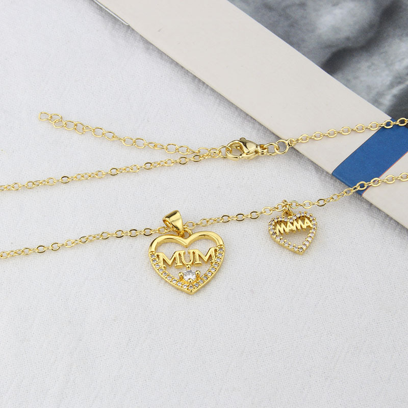 European And American Ins Heart-shaped Letter Inlaid Zirconium Pendant Female  Spot Copper-plated Gold Hot Sale Letter Necklace display picture 3