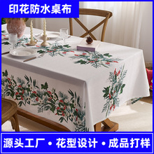 圣诞节氛围感印花防水桌布长方形餐厅装饰布台布茶几客厅餐桌布艺