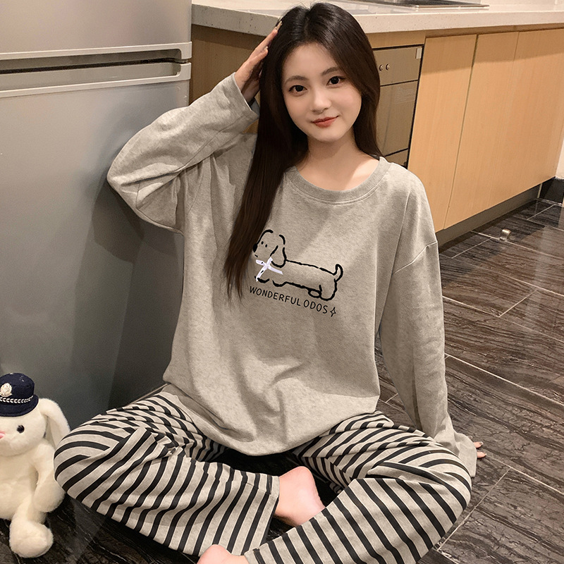 2026 New Women's Pajamas, Pure Cotton, Spring and Autumn Long Sleeve Long Pants Homewear, Cute Cartoon Casual Spring and Autumn Set