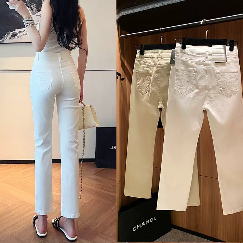 White Baguette Cigarette Jeans for Women, 2026 New Trendy Niche Style, Super Stylish and Versatile Cropped Straight Pants White Baguette Cigarette Jeans for Women, 2026 New Trendy Niche Style, Super Stylish and Versatile Cropped Straight Pants