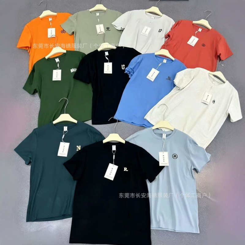 Street Vendor Economy Cheap Men's Short-Sleeve Clothing, Street Vendor Supply Men's T-Shirts, Pure Cotton Embroidery, Direct Sales from the Manufacturer
