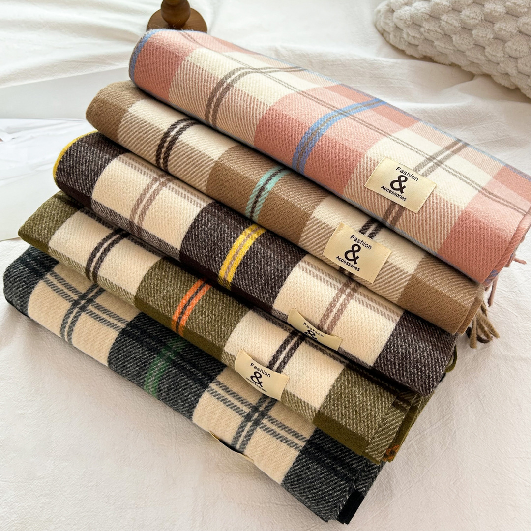 Japanese sweet candy-colored plaid scarf for female students Korean style autumn and winter thickened plaid shawl new cashmere-like all-matching