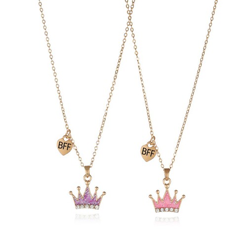 Cross-border new children's necklace and earring two-piece jewelry set cartoon crown pendant alloy drip oil decoration wholesale