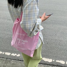 巴黎书店Ofr Paris法式粉色百搭简约字母薄款帆布包学生通勤布包