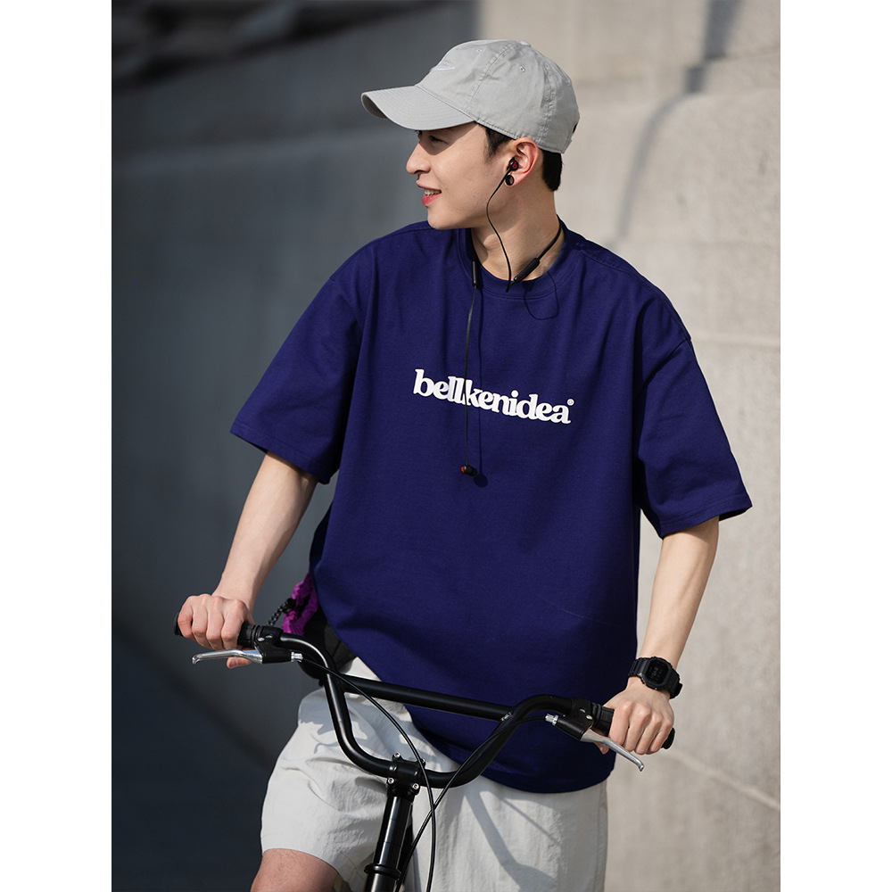 BEKEN早起き純綿300g重ポンドシンプルプリント半袖tシャツ男女ゆったり形上着ファッション