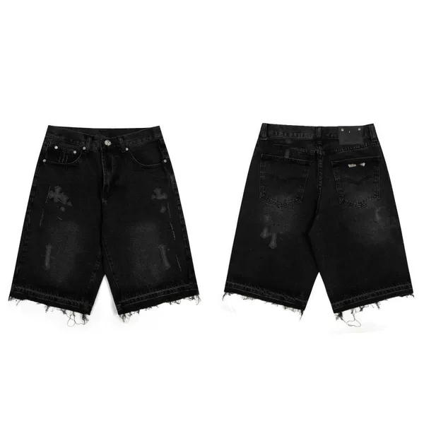 Ch+ Cross-Border Foreign Trade Spring and Summer Hot-Selling Items: Cross-Patterned Leather Patchwork Denim Shorts for Couples, Available for Dropshipping