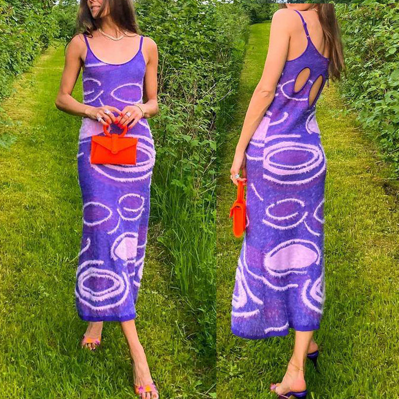 Amazon Women's dress Corrugated Spiral Wool Dress Backless Hollow Strap Hip Dress Long Dress SU2496