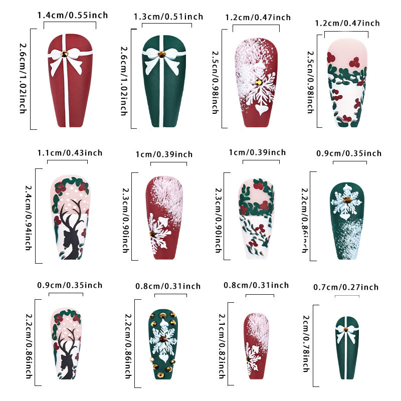 36g Weight Christmas Festival Bow Knot, Snowflake Pattern Sweet Style Christmas Sweet Bow Knot Snowflake Press On Nails 无
