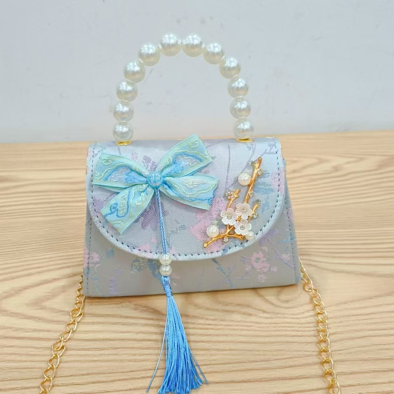 Bolso de arco de borda para niños bolso de moda de perlas bolso de cambio accesorios de ropa china princesa bolso de mano diagonal