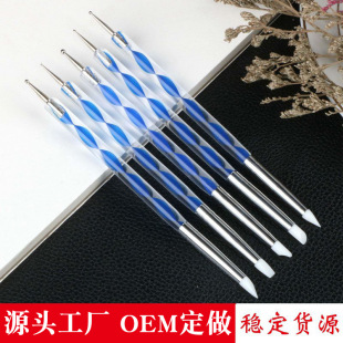 Source factory double-headed silicone pen nail art brush hollow carving drill indentation pen set soft clay tools