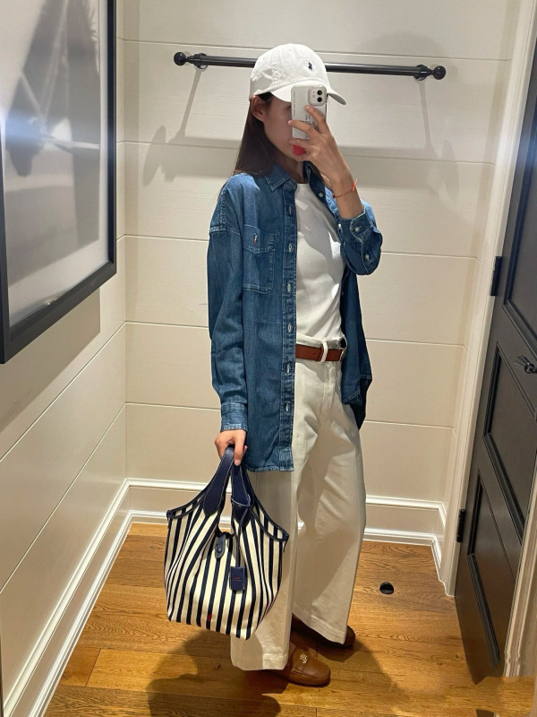 外贸莞产原单RL拉夫新款条纹帆布托特包通勤单肩包手提菜篮子女包|undefined