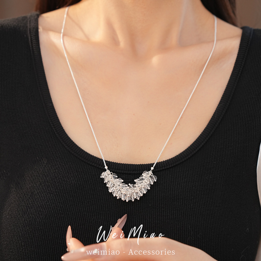 Collar de cuentas de vidrio frío temperamento de moda suéter cadena de lujo ligero conjunto de joyería al por mayor