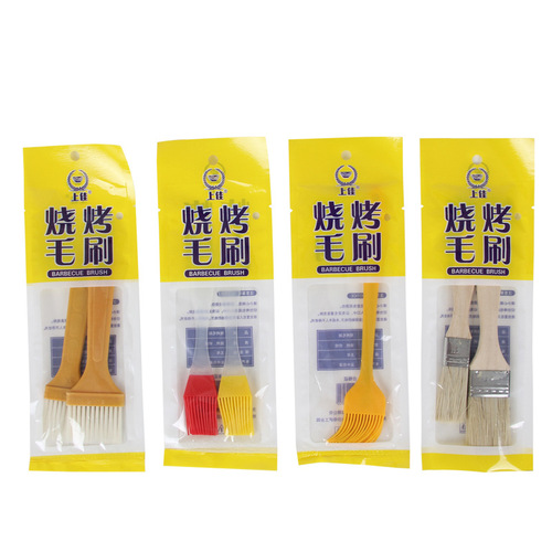 Manufacturer wholesale bagged baking silicone brush wooden handle oil brush barbecue brush pig bristle brush high temperature resistant barbecue tools