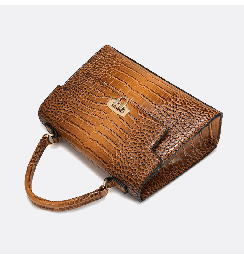 Elegant Crocodile-Textured Shoulder Bag - Vintage Kelly Style Handbag For Women, Crossbody Purse With Multiple Pockets, Fashionable PU Leather Tote_voghion.com