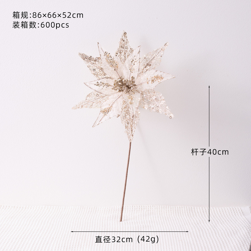 新款韩系透明网纱粉色香槟色仿真圣诞花圣诞节装饰品场景布置道具|undefined