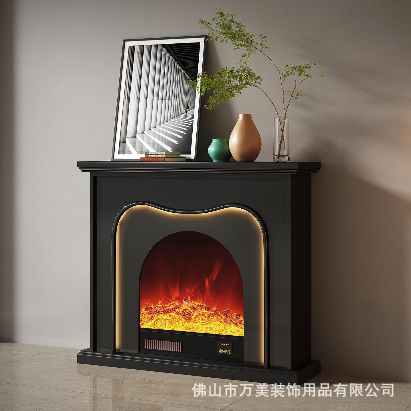 Minimalist French-style solid wood fireplace rack with simulated flame heating core, storage cabinet for living room and homestay decoration