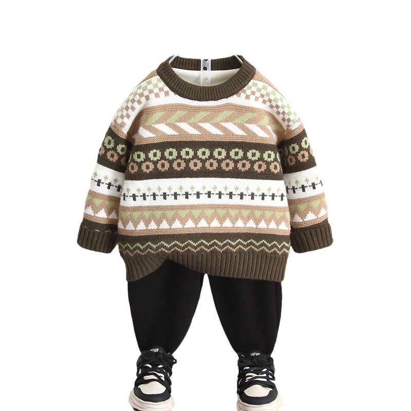 6589 ropa para niños suéter para niños más ropa de otoño e invierno de terciopelo 2025 nuevo suéter de punto grueso para niños top de lana para bebés