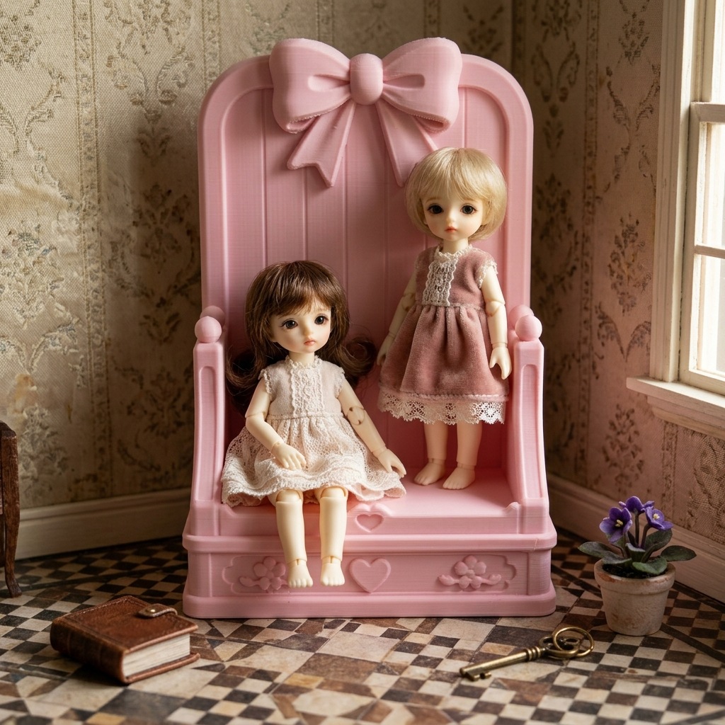 Miniature doll pink bow chair display stand ornament, home decor miniature scene decoration accessory