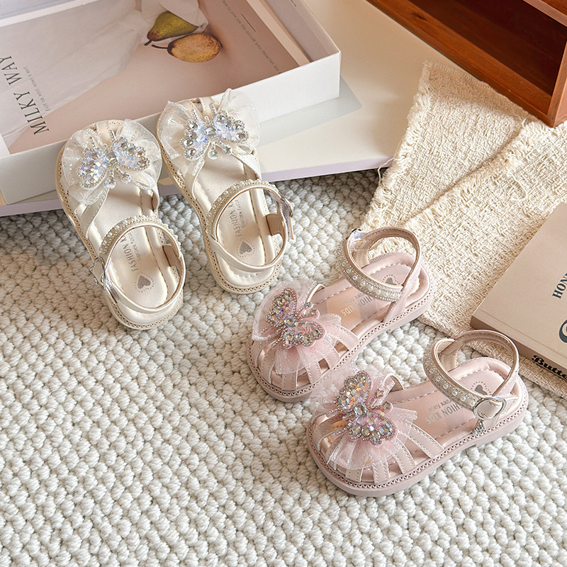 Niñas sandalias Baotou 2026 verano nuevo niño encaje mariposa princesa sandalias niños grandes zapatos de playa huecos image 5