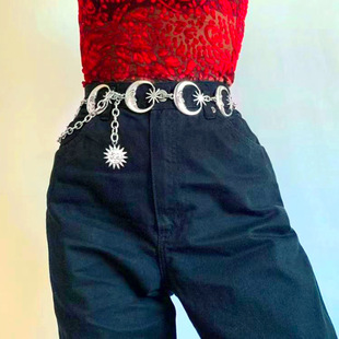 Overseas ebay hot European and American witchcraft face Moon Sun Belt chain thick chain star pagan body chain