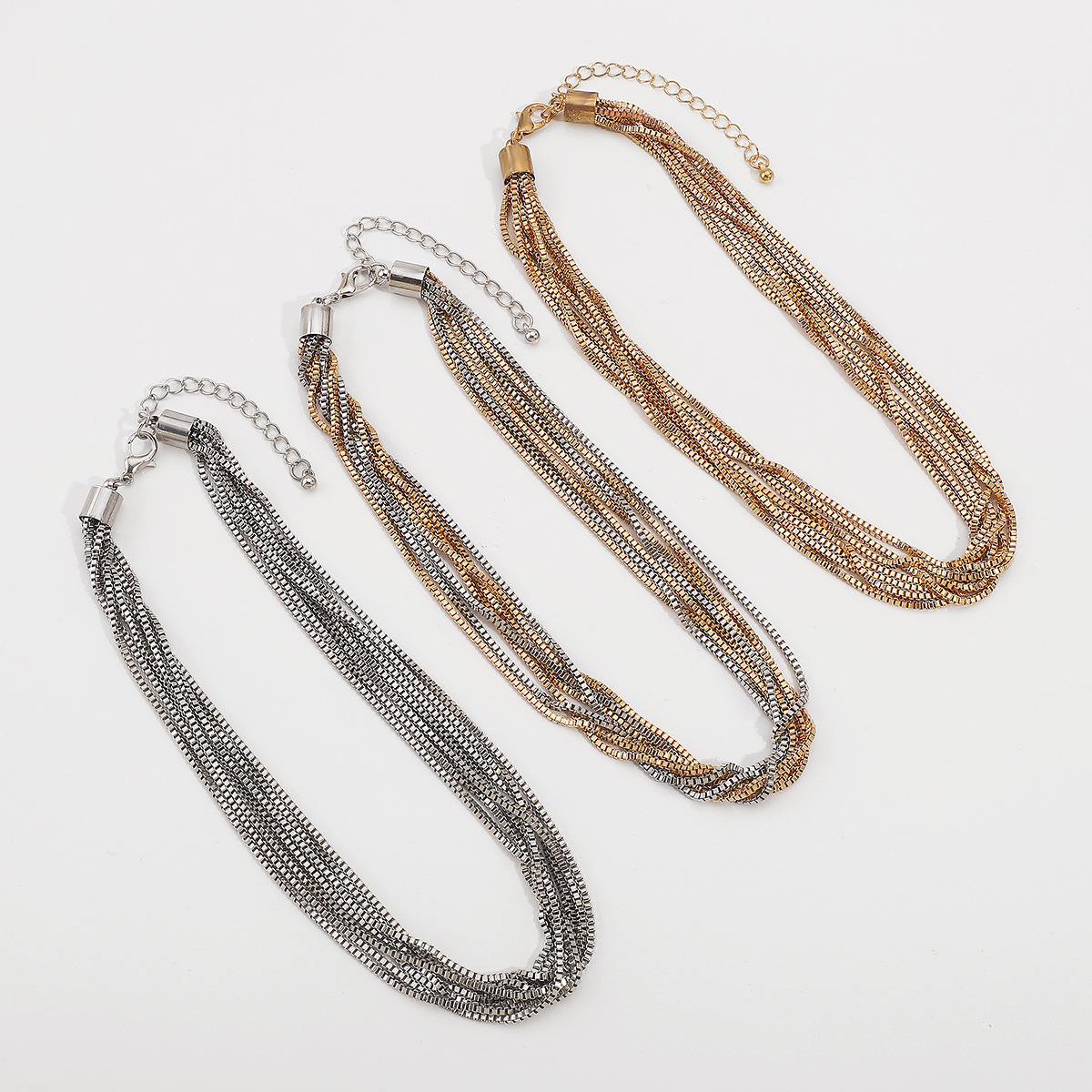 Casual, Shopping Occasion Vintage Style Classic Style Solid Color Iron Box Chain Layered Necklaces Wholesale
