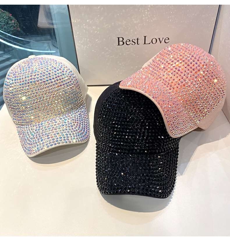 Women'S Gender Rhinestone Design Women's Streetwear Solid Color Rhinestone Curved Eaves Baseball Cap