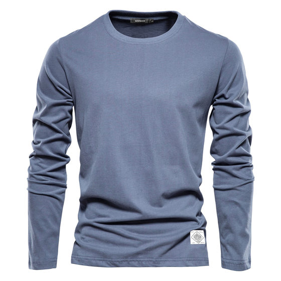 Men's Long Sleeve New Solid Color T-Shirt Trendy Leisure Sports Outer Wear Round Neck Cotton Base Shirt Top Wholesale