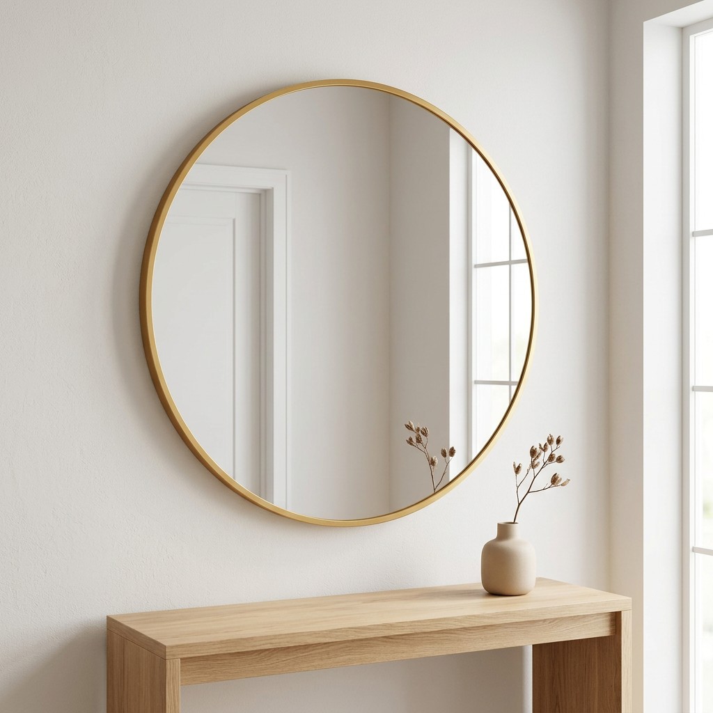 Espejo de Baño Redondo de Pared de Aleación de Aluminio Autoadhesivo para Baño y Hotel