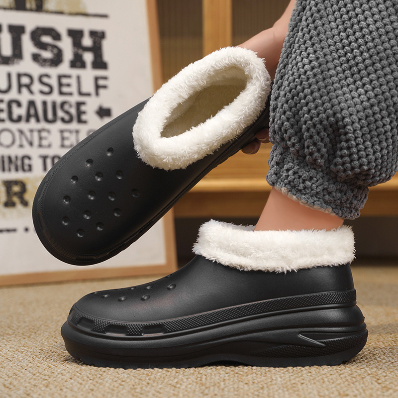 Men's Winter Fashion Cotton Slippers for Couples, with a Closed Heel, Plush Lining, Thickened for Comfort, Warm, Waterproof Cotton Shoes, Snow Boots