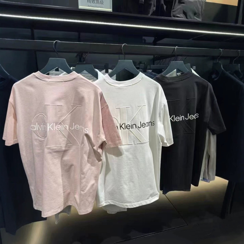 260g Trendy Embroidered Lettering on the Back, Available in Multiple Colors, Short-Sleeve Couple Style Slim-Fit T-Shirt Fashion