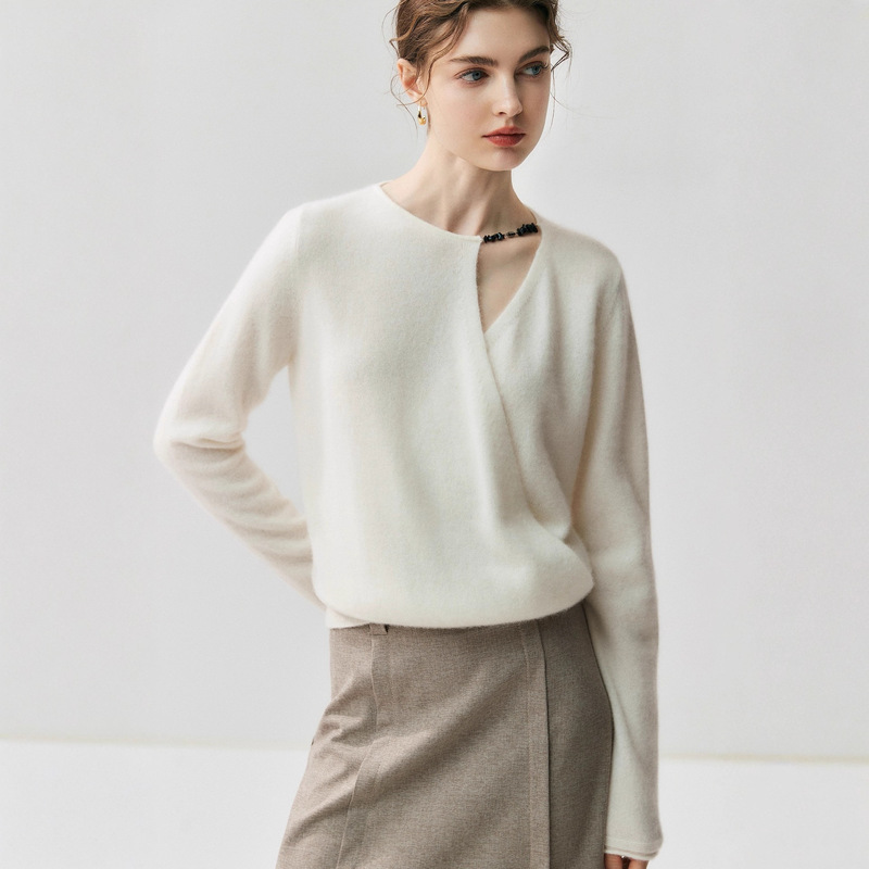 Congratulations | Cross Collar Design, Intellectual Baby Cashmere Knitwear for Women, Chest-Wrapped Discreet Knitted Knitwear, Loose Woolen Knitwear