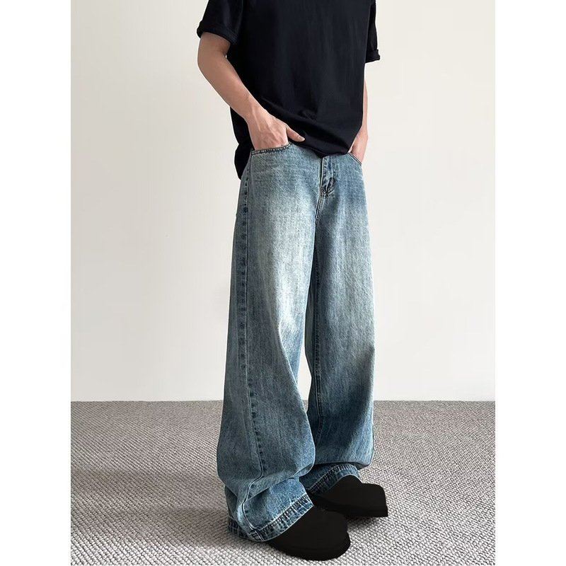 American-Style Cleanfit Distressed Blue Jeans for Men, Summer Trendy High-Street Straight-Leg Versatile Loose Wide-Leg Pants American-Style Cleanfit Distressed Blue Jeans for Men, Summer Trendy High-Street Straight-Leg Versatile Loose Wide-Leg Pants