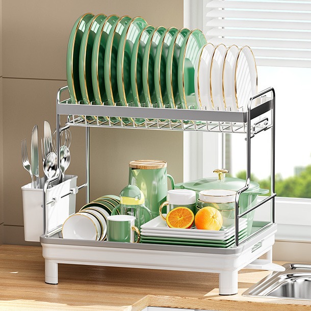 Kichen Späicherregal Schossel- a Geschirrspüler Oflafregal einfachen Haushaltsdësch multifunktionellt Schosselregal Schossel- a Stäbchen Messerspäicher_voghion.com