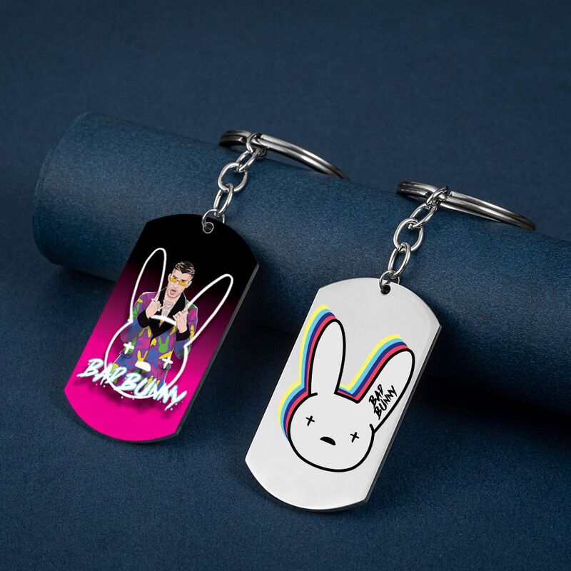 Bad bunny titanium steel ruffian rabbit pendant accessories bad bunny rabbit peripheral dog tag color printing stainless steel key chain