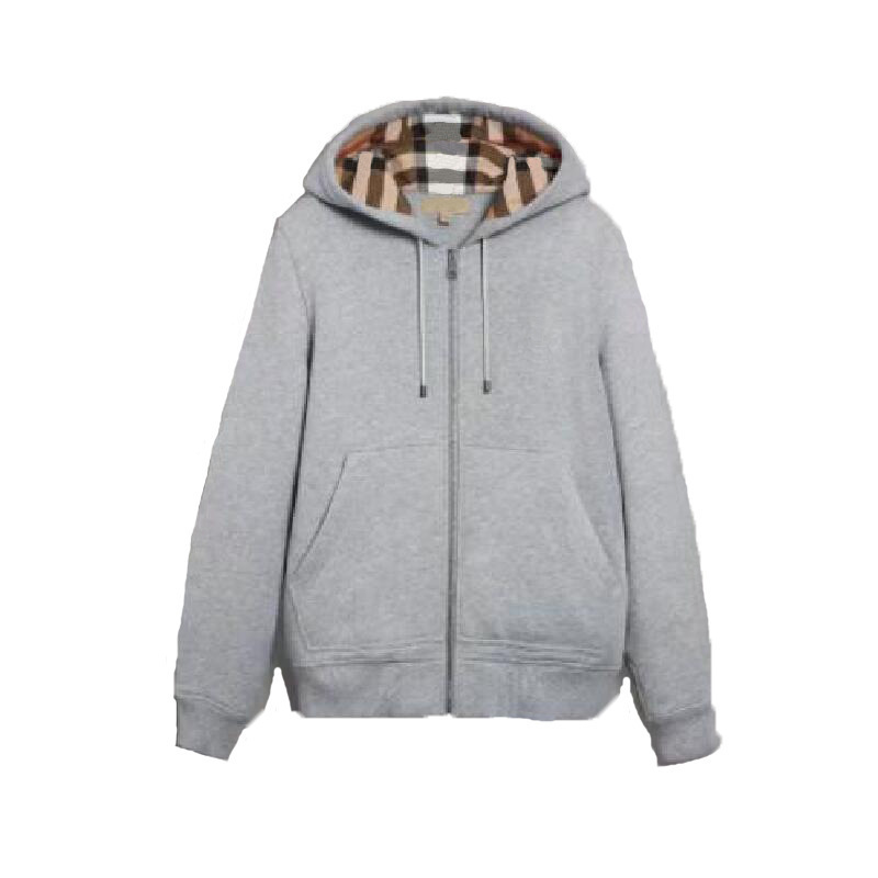 Burberry Hoodie Check Lined Zip Up Grey