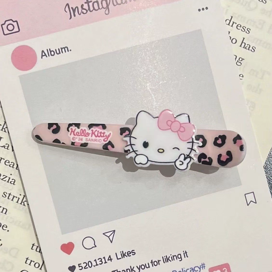 Заколка для волос Sanrio Hello Kitty акриловая, 8 см, леопардовый принт