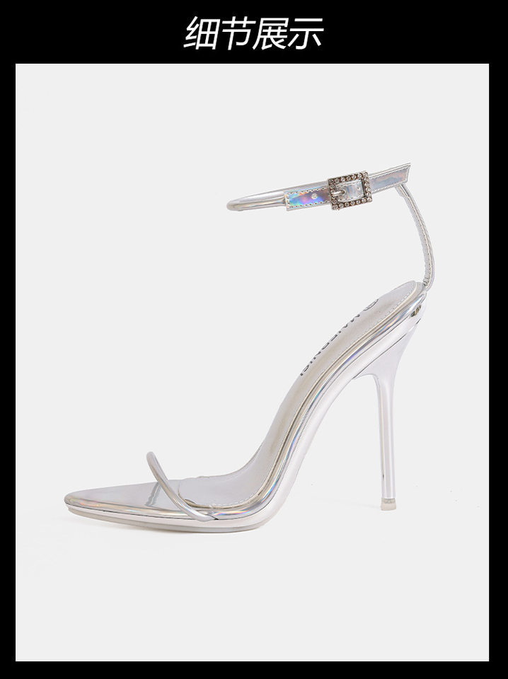 Sandal cao gót 12 cm hở mũi quai ngang phong cách hiện đại tối giản — Màu be, Màu bạc, Màu trắng, Màu tím chi tiết 22