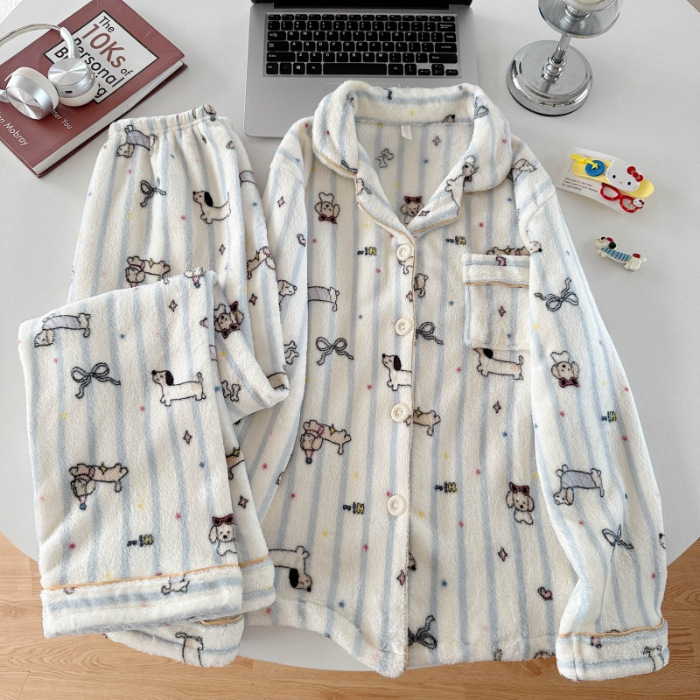 珊瑚绒睡衣女冬天加绒可爱少女网红风秋冬季新款法兰绒家居服批发|undefined
