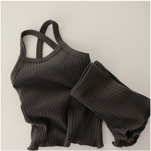  Summer Children's Suit Ribbed Suspender Suit Cotton Infant Home Clothes Baby Girl Pajamas Pants