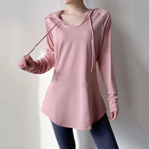 Women's Loose and Slimming Yoga Hoodie for Spring and Autumn, Large Size, Long Sleeve Sports Top with Hood