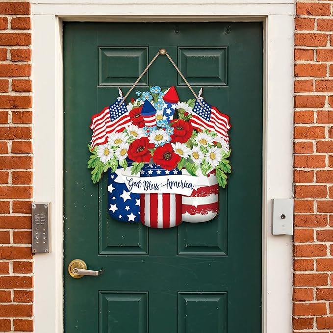 Red, White, and Blue Wreath Decoration for Front Door Patriotic Welcome Sign Wooden Porch Ornament Red, White, and Blue Wreath Decoration for Front Door Patriotic Welcome Sign Wooden Porch Ornament