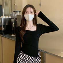 打底衫女式秋冬2024新款辣妹修身不规则上衣潮ins少女方领T恤长袖