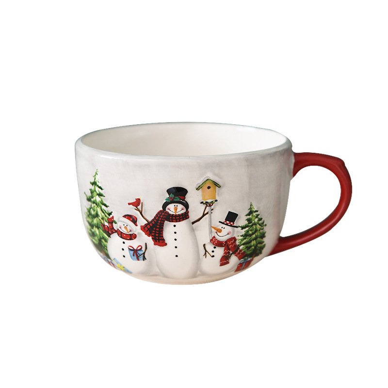 Taza de cerámica de Navidad pintada a mano original Taza de Navidad Taza de agua creativa muñeco de nieve Viejo elegido estrictamente Navidad adorable