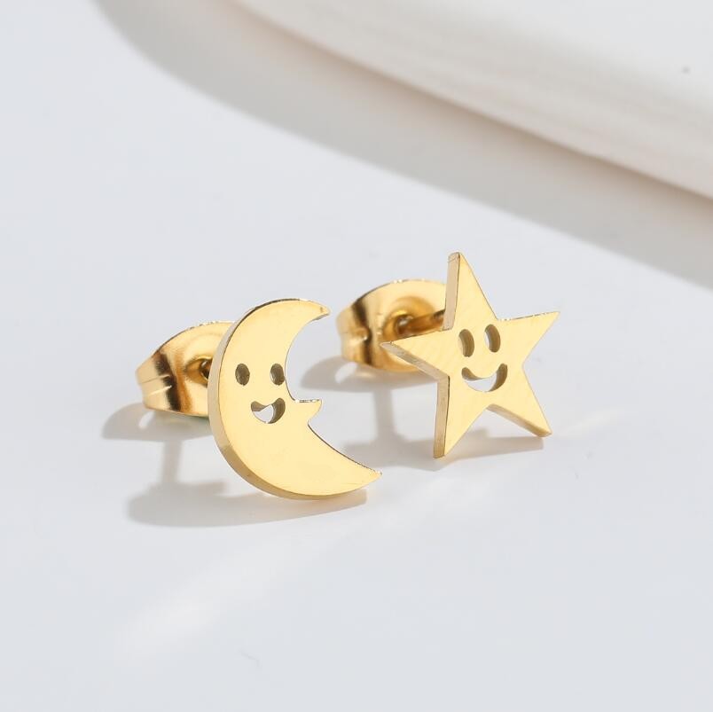 1 Pair Simple Style Star Moon Stainless Steel Ear Studs display picture 2